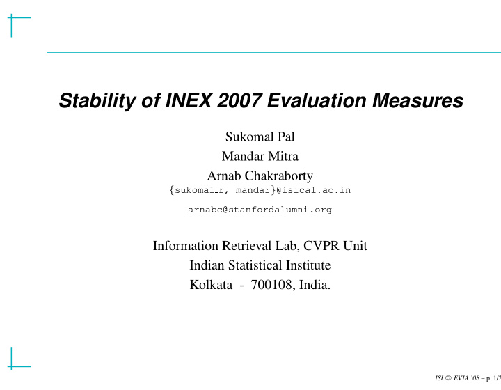 stability of inex 2007 evaluation measures