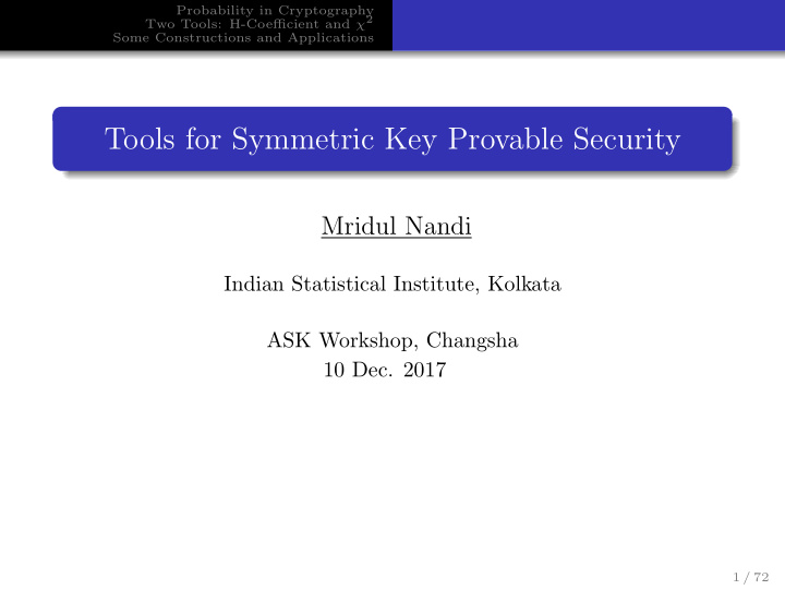 tools for symmetric key provable security