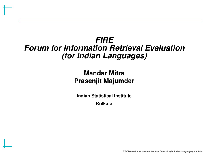 fire forum for information retrieval evaluation for