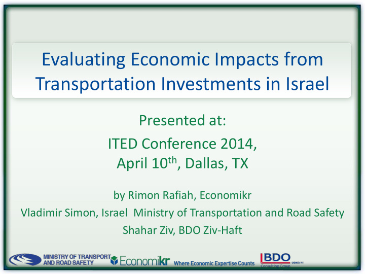 evaluating economic impacts from transportation