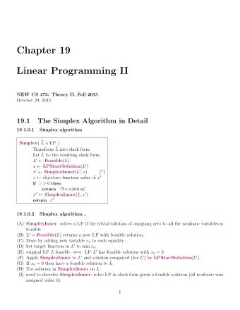 Chapter 19  Linear Programming II  NEW CS 473: Theory II, Fall 2015  October 29, 2015  19.1  The