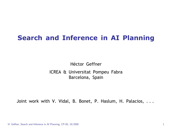 search and inference in ai planning