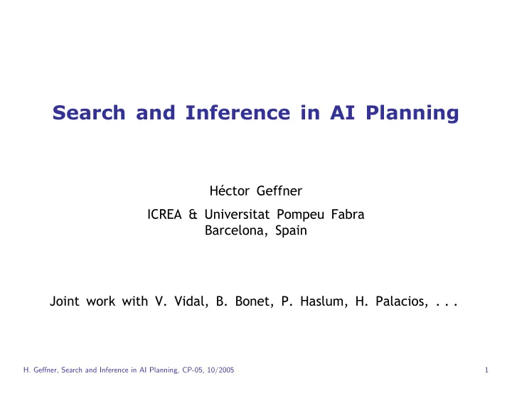 search and inference in ai planning