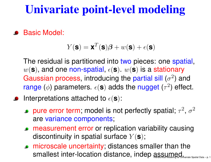 univariate point level modeling