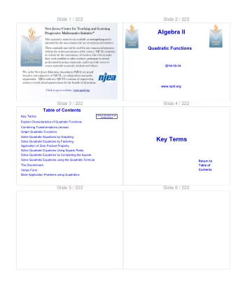 Key Terms  Solve Quadratic Equations by Factoring  Application of Zero Product Property  Solve