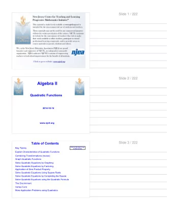 Algebra II  Quadratic Functions  2014-10-14  www.njctl.org  Slide 3 / 222  Table of Contents  click