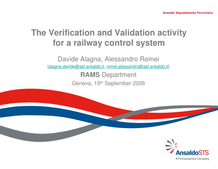 the verification and validation activity for a railway