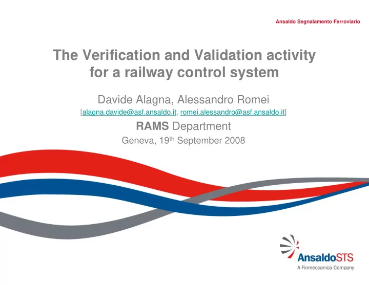 the verification and validation activity for a railway