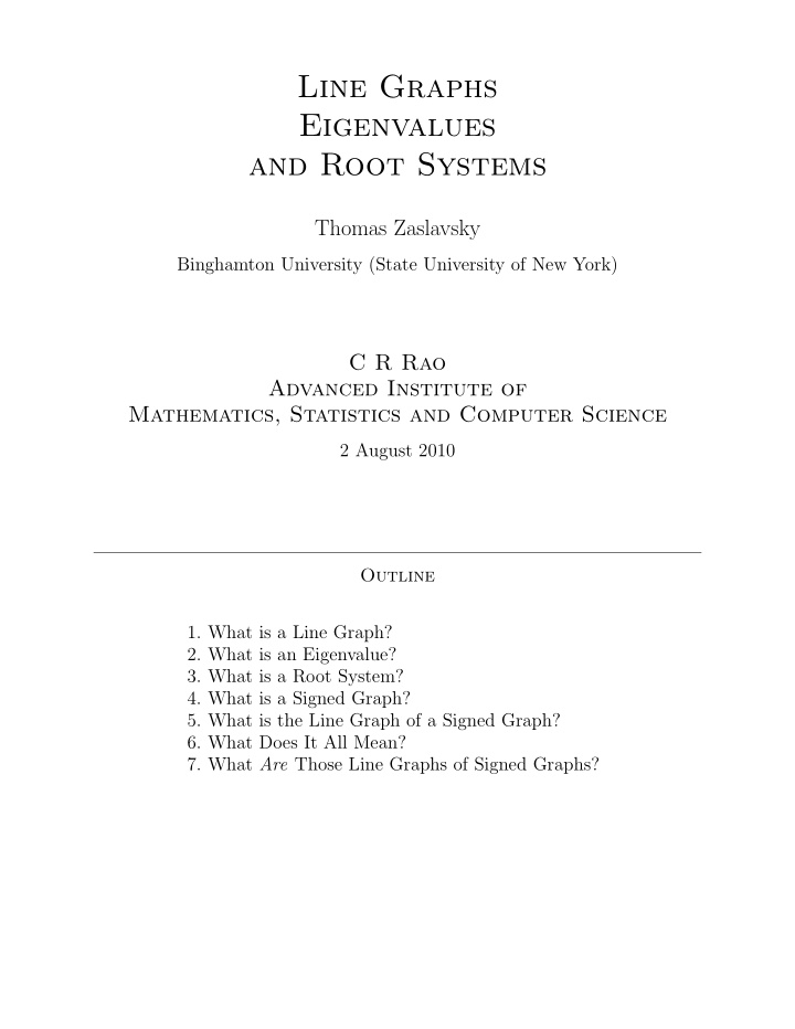 line graphs eigenvalues and root systems