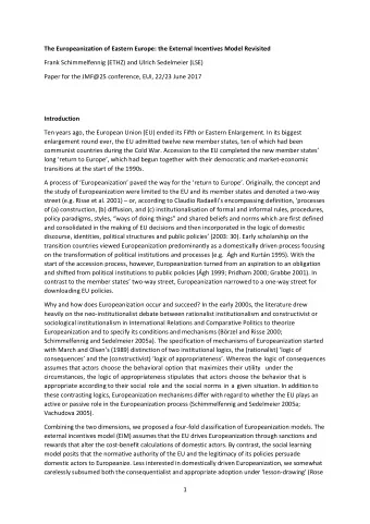 The Europeanization of Eastern Europe: the External Incentives Model Revisited  Frank