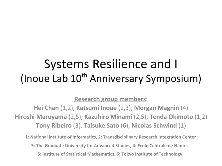 systems resilience and i
