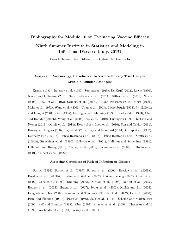 bibliography for module 16 on evaluating vaccine efficacy
