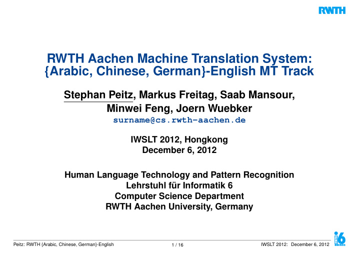 rwth aachen machine translation system arabic chinese
