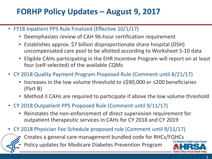 forhp policy updates august 9 2017