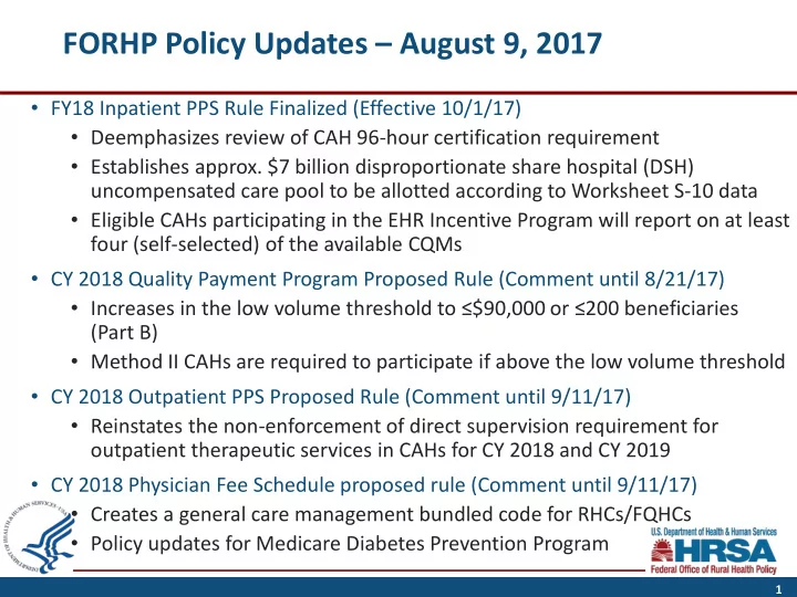 forhp policy updates august 9 2017