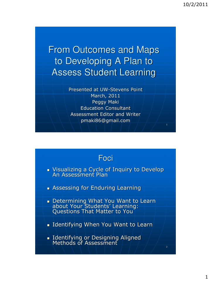 from outcomes and maps to developing a plan to assess