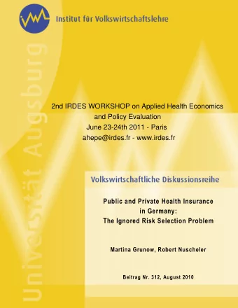 Public and Private Health Insurance  in Germany:  The Ignored Risk Selection Problem  Martina