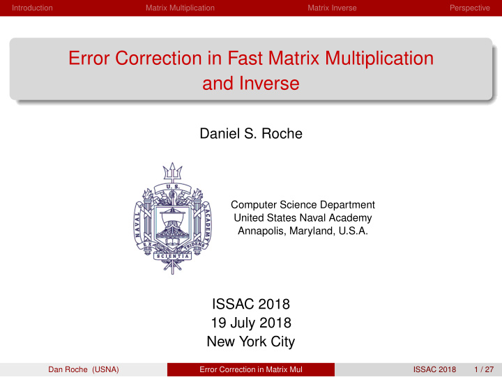 error correction in fast matrix multiplication and inverse