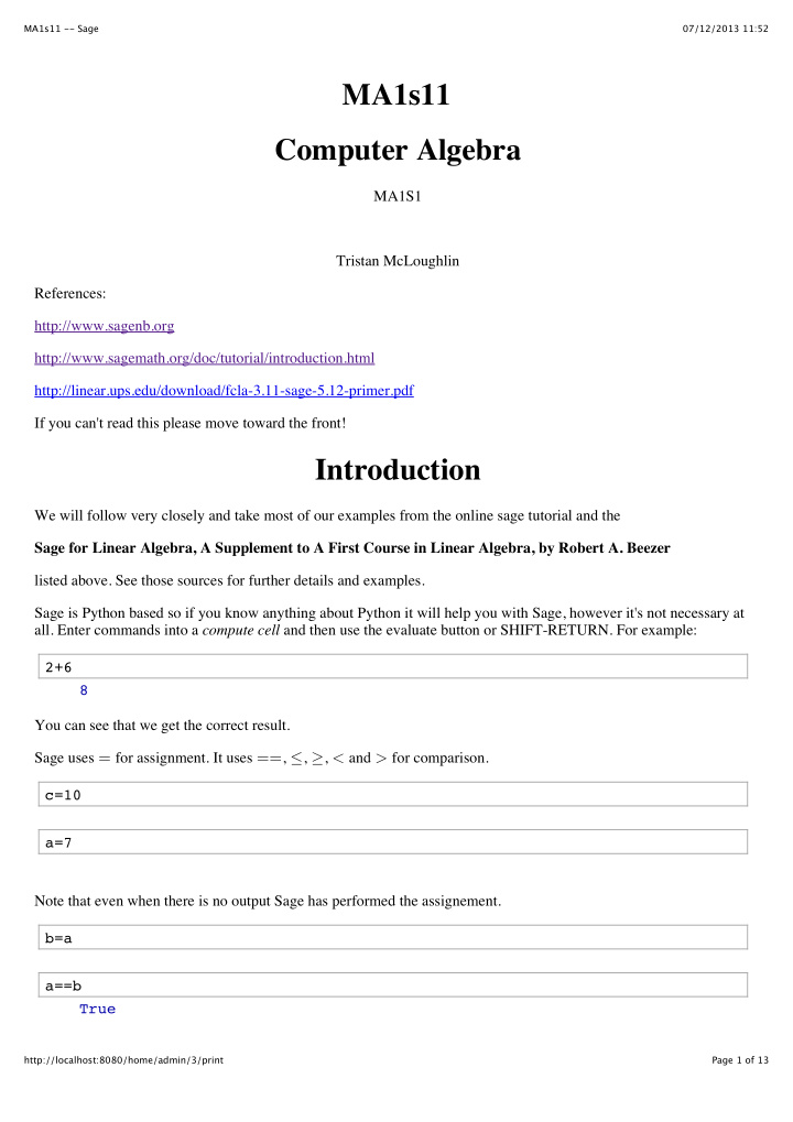 ma1s11 computer algebra