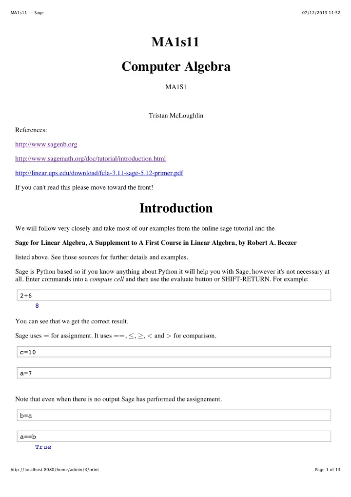 ma1s11 computer algebra