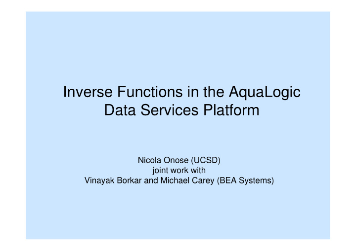 inverse functions in the aqualogic data services platform