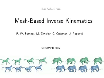 Mesh-Based Inverse Kinematics  R. W. Sumner, M. Zwicker, C. Gotsman, J. Popovi  c  SIGGRAPH 2005