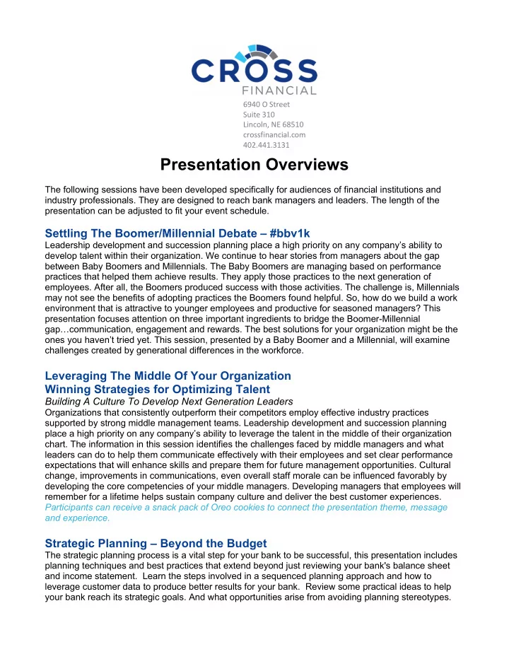 presentation overviews