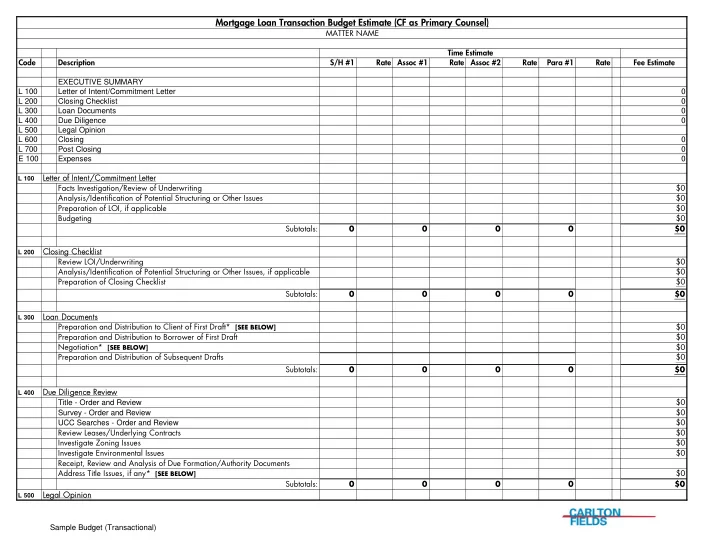 mortgage loan transaction budget estimate cf as primary