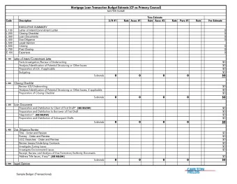 Mortgage Loan Transaction Budget Estimate (CF as Primary Counsel)  MATTER NAME  Time Estimate  Code