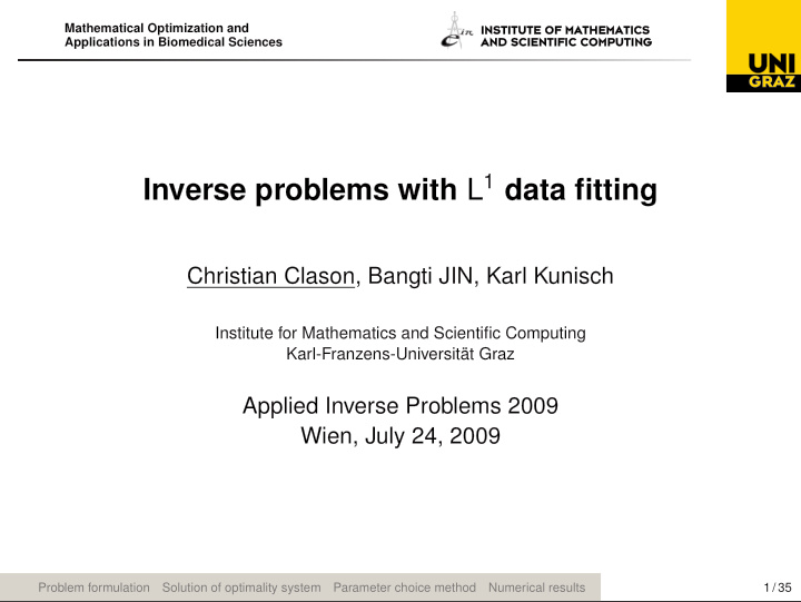inverse problems with l 1 data fitting