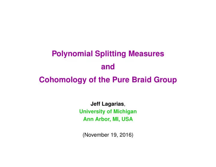 polynomial splitting measures and cohomology of the pure