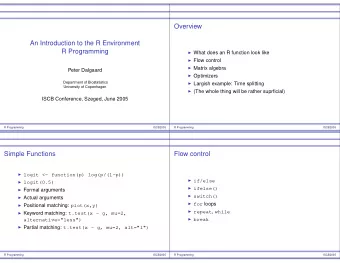 Overview  An Introduction to the R Environment  R Programming  What does an R function look like