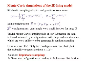 Monte Carlo simulations of the 2D Ising model  Stochastic sampling of spin configurations to