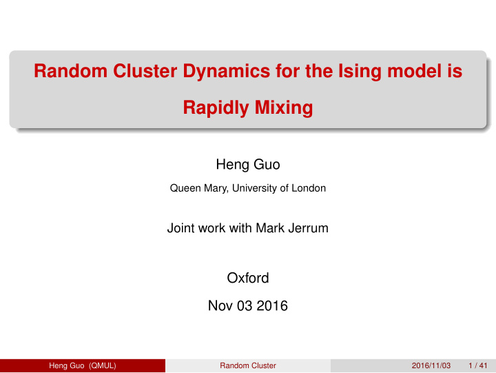 random cluster dynamics for the ising model is rapidly