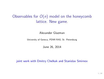 Observables for O ( n ) model on the honeycomb  lattice. New game.  Alexander Glazman  University