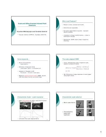 1  Scale invariant feature selection  Affine transforms  why?  Harris-Laplace (HL) detector: