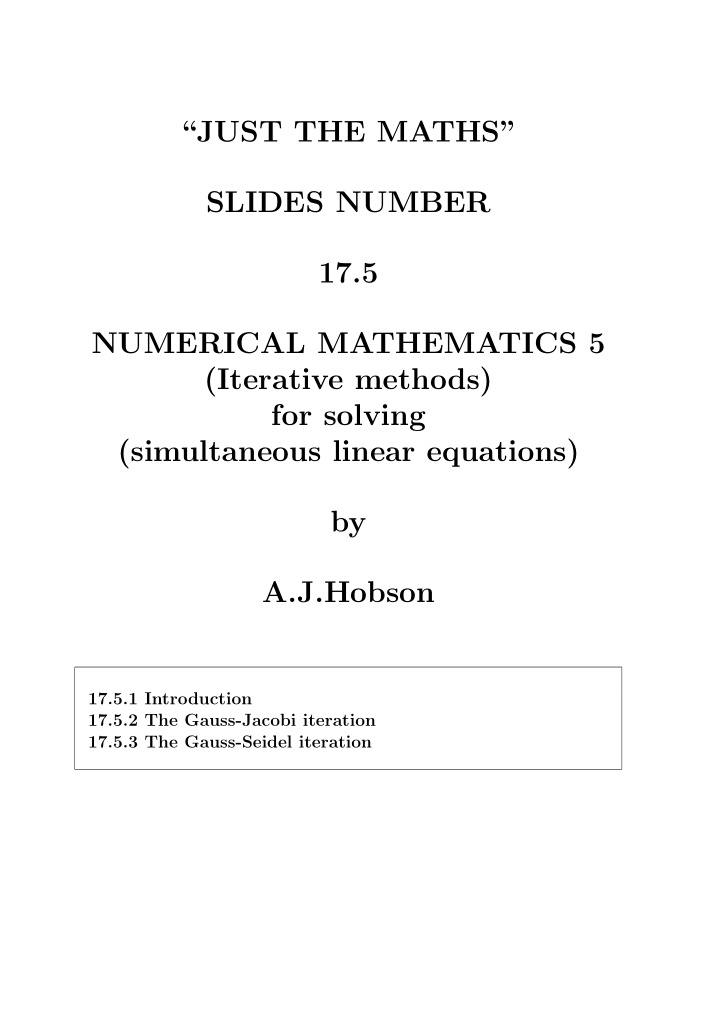 just the maths slides number 17 5 numerical mathematics 5