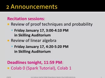 Recitation sessions :  Review of proof techniques and probability  Friday January 17, 3:00-4:10
