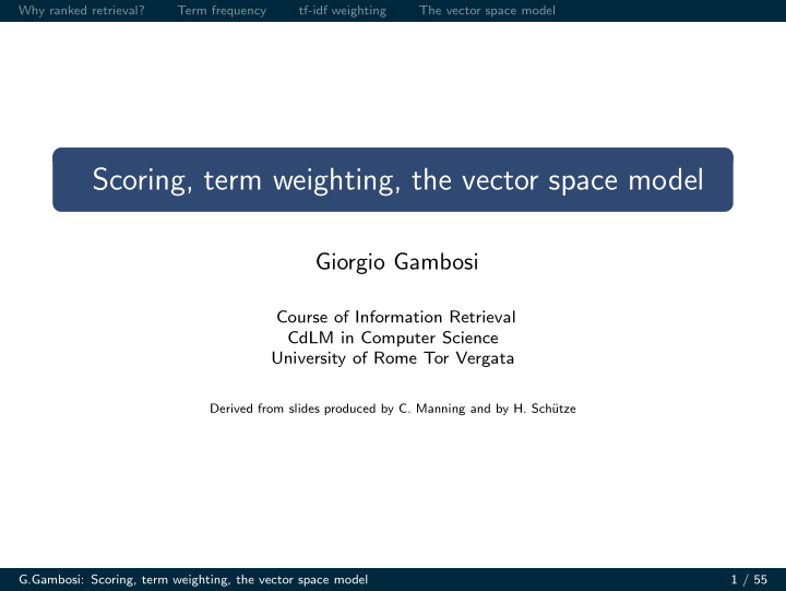 scoring term weighting the vector space model