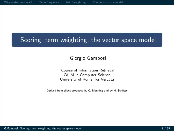 scoring term weighting the vector space model
