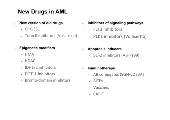 New Drugs in AML  New version of old drugs  Inhibitors of signaling pathways    CPX-351