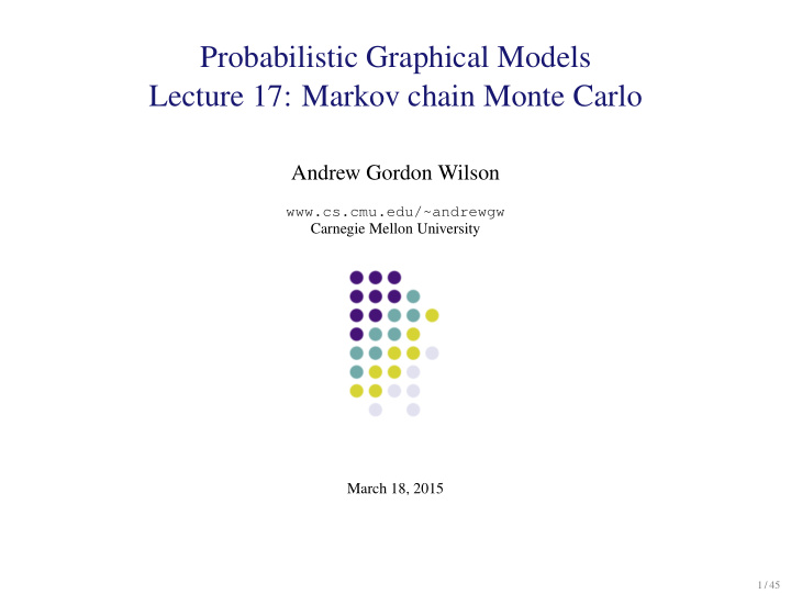 probabilistic graphical models lecture 17 markov chain