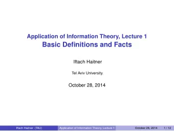 Basic Definitions and Facts  Iftach Haitner  Tel Aviv University.  October 28, 2014  Iftach Haitner