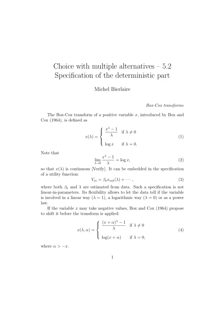 choice with multiple alternatives 5 2 specification of