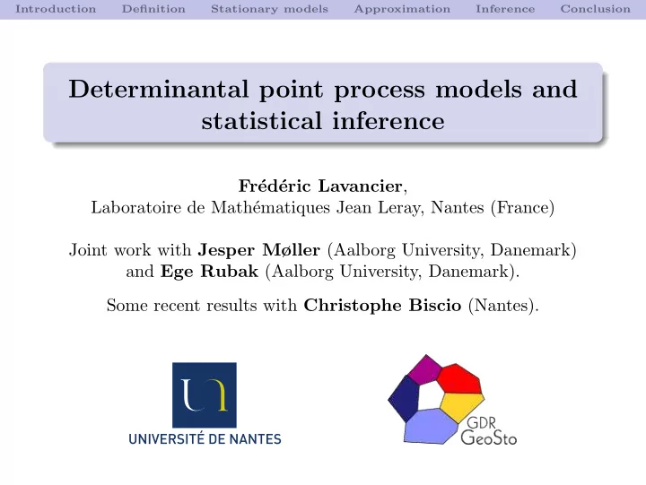 determinantal point process models and statistical