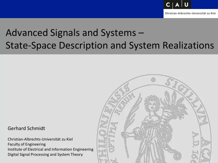 state space description and system realizations