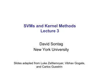 SVMs and Kernel Methods  Lecture 3  David Sontag  New York University  Slides adapted from Luke