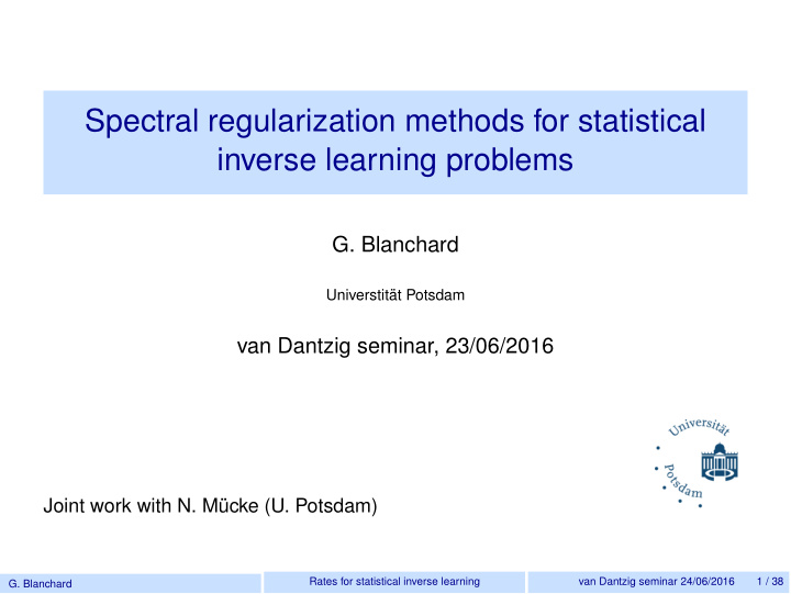 spectral regularization methods for statistical inverse