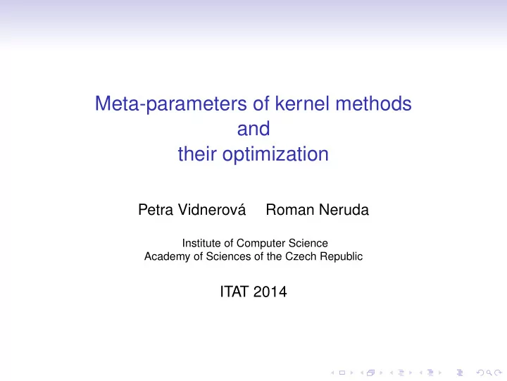 meta parameters of kernel methods and their optimization