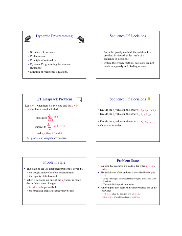 dynamic programming sequence of decisions